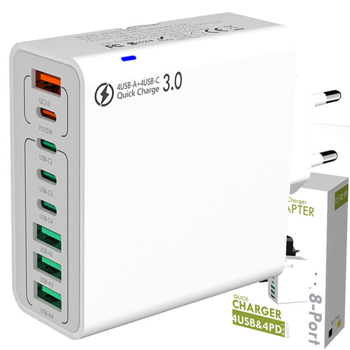 ŁADOWARKA SIECIOWA USB-C SZYBKA DO TELEFONU KOSTKA QUICK CHARGE 3.0 168W